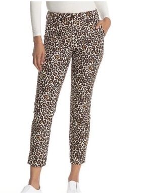 J. Crew Leopard Print Slim Crop Trousers in Brown